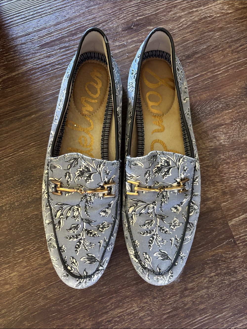 Sam Edelman Grey Floral Loafers with Gold Bit